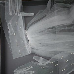 Long Sheer White Wedding Gloves/Veil